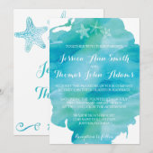 Beach Waterverf Starfish Ocean Wedding Invitation Kaart (Voorkant / Achterkant)