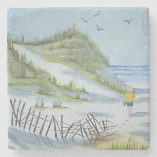 Beach waterverf stenen onderzetter