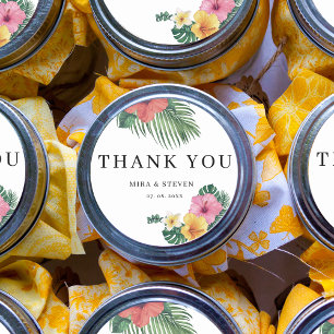 Beach Waterverf Tropical Flower Wedding dank u Ronde Sticker