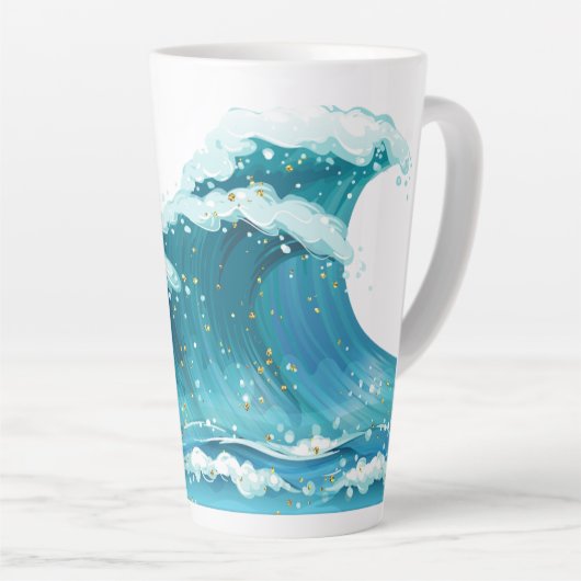 Beach Wave Peaceful Blue en Glitter Schattige Latte Mok (Rechterhoek)