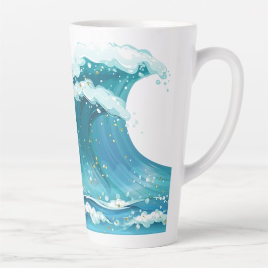 Beach Wave Peaceful Blue en Glitter Schattige Latte Mok (Rechts)