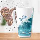 Beach Wave Peaceful Blue en Glitter Schattige Latte Mok