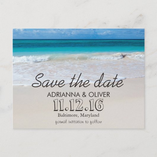 Beach Waves Destination Wedding Bewaar de datum Aankondigingskaart (Voorkant)