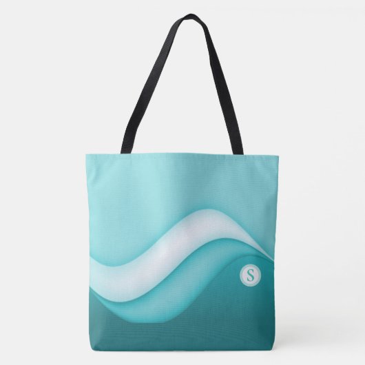 Beach Waves Initiaal Monogrammed Summer Blue Draagtas (Voorkant)