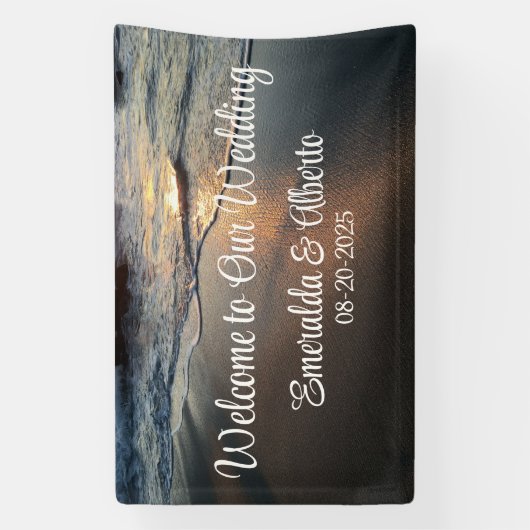Beach Waves Kustbestemming Bruiloft Spandoek (Verticaal)