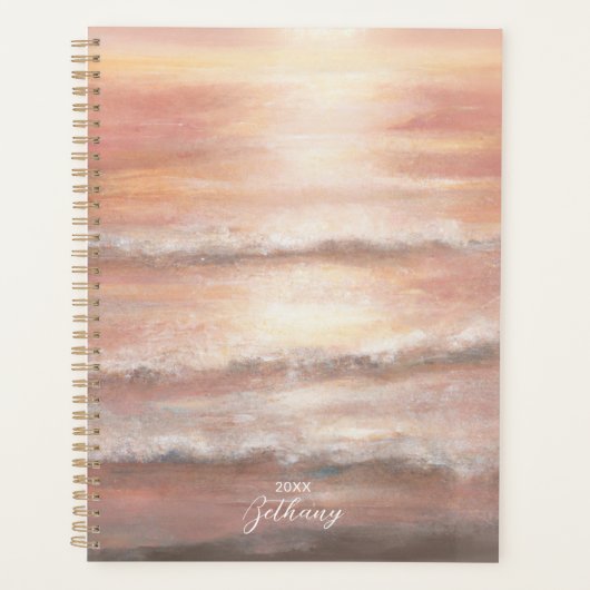 Beach Waves Pink Peach Ocean Sunset Waterverf Planner (Voorkant)