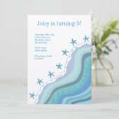 Beach Waves Starfish Birthday Party nodiging Kaart (Staand voorkant)