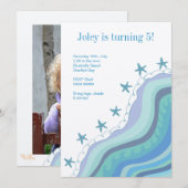 Beach Waves Starfish Birthday Party nodiging Kaart (Voorkant / Achterkant)