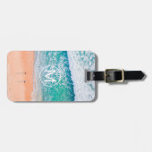 Beach Waves, White Monogram in Circle Contact info Bagagelabel (Voorkant horizontaal)