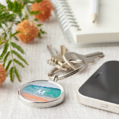Beach Waves, White Monogram in Circle Sleutelhanger (Zijkant)