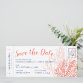 Beach Weddenschap boarding pass Save Date Coral Pi Aankondiging (Staand voorkant)