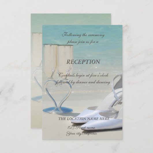 Beach Weddenschap, glas, High Heels Reception Kaart (Voorkant / Achterkant)