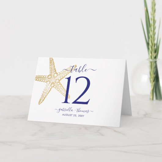 Beach Weddenschap Gold Nautical Starfish Table Num Programma (Voorkant)
