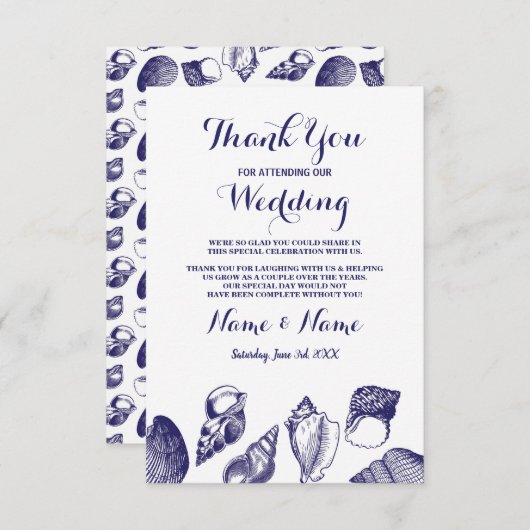 Beach Weddenschap Hartelijk dank Kaart Shells Ocea (Voorkant / Achterkant)