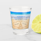 Beach Weddenschap harten in Sand Welcome Shot Glas (Voorkant)