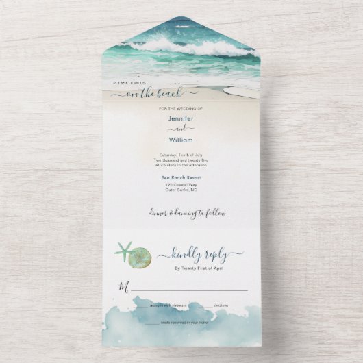 Beach Weddenschap kustwateren All In One Uitnodiging (Binnen)