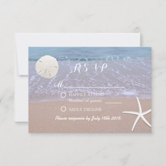Beach Weddenschap Sand Dollar & Starfish Response RSVP Kaartje (Voorkant)