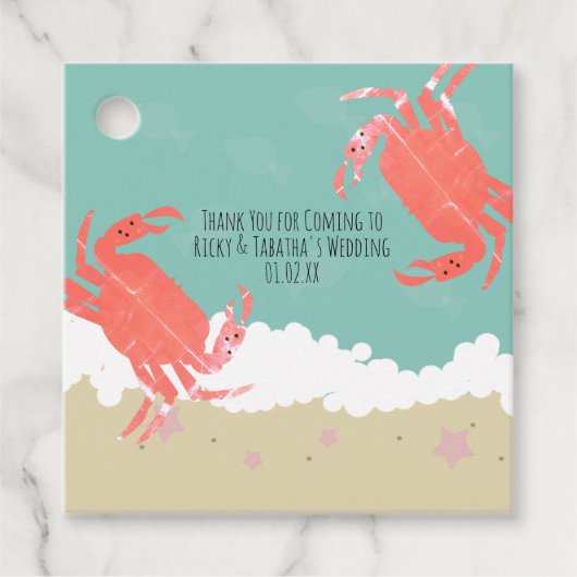 Beach Weddenschap Sand Fish Crabs Waves Bedankjes Labels (Voorkant)