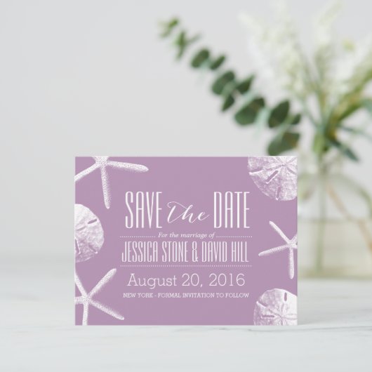 Beach Weddenschap Starfish & Sand Dollar Save the Aankondigingskaart (Staand voorkant)