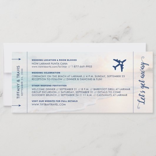 Beach Weddenschap Sunset Boarding Pass Save the Da Aankondiging (Achterkant)