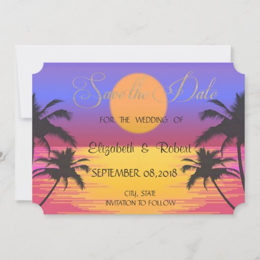 Beach Weddenschap Sunset Save the Date (Voorkant)