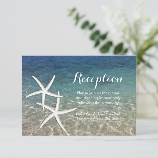 Beach Weddenschap Tropical Starfish Reception Kaart (Staand voorkant)