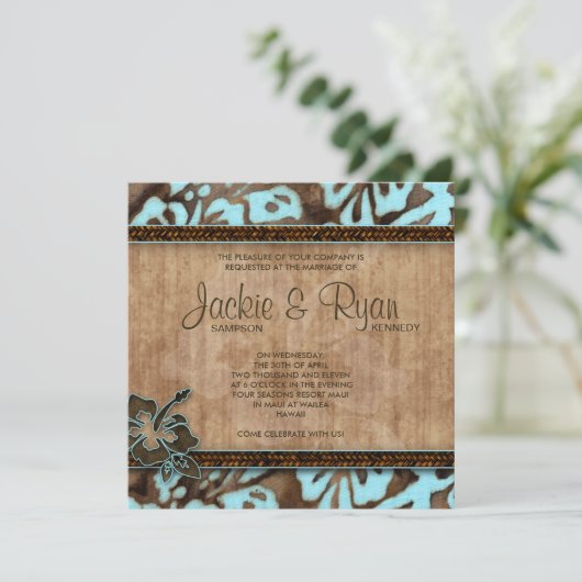 Beach Weddenschap Uitnodiging Hibiscus Blue Brown