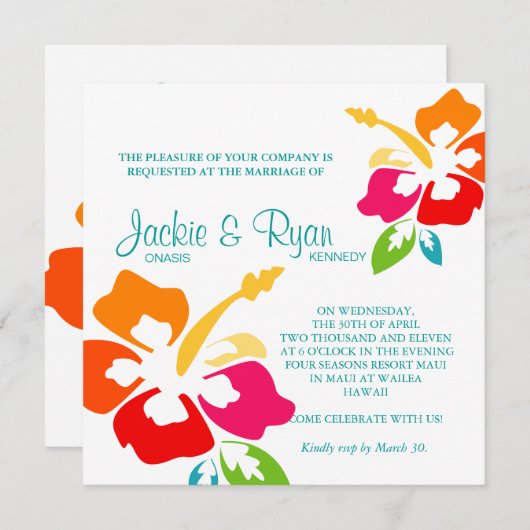 Beach Weddenschap Uitnodiging Hibiscus Flower Colo (Voorkant / Achterkant)