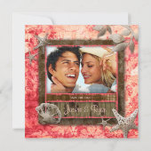 Beach Weddenschap Uitnodiging Seashell Coral Red (Achterkant)
