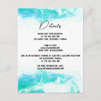 Beach Weddenschap Waterverf Blue Waves Guest Detai Informatiekaartje