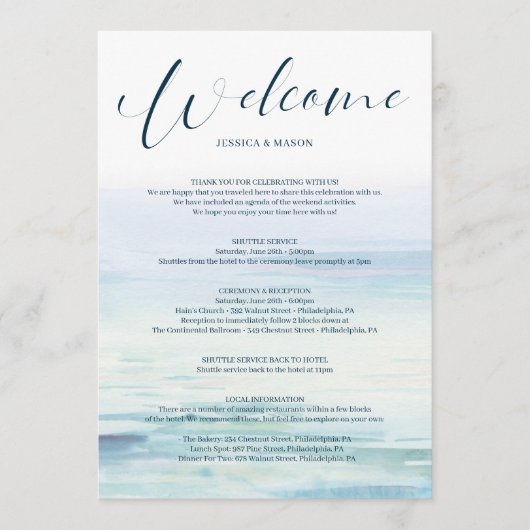 Beach Weddenschap Welkomstprogramma voor reisbriev Programma (Voorkant)