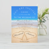 Beach Wedding 2 Harten in het zand bruiloft Kaart (Staand voorkant)