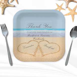 Beach Wedding 2 Harten in het zand Wedding Paper Papieren Bordje