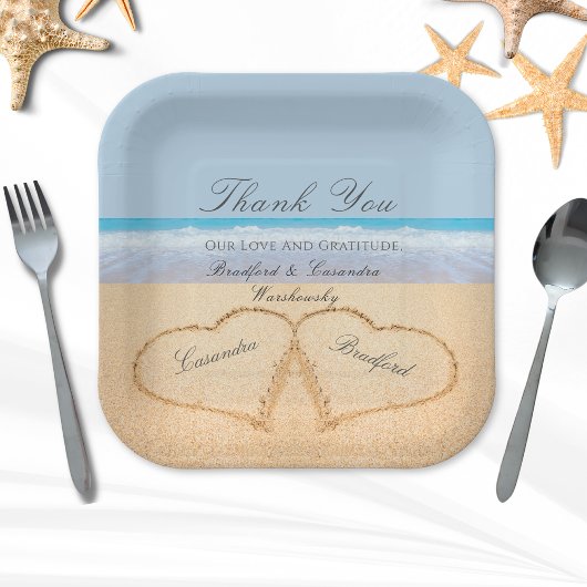 Beach Wedding 2 Harten in het zand Wedding Paper Papieren Bordje