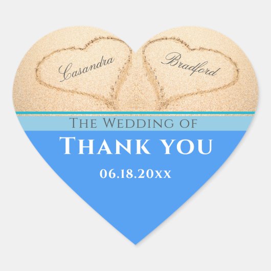 Beach Wedding 2 Hearts Sand Wedding Bedankt Hart Sticker (Voorkant)