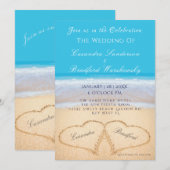 Beach Wedding 2 Hearts Sand Wedding Ocean Blue Kaart (Voorkant / Achterkant)