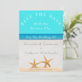 Beach Wedding 2 Starfish in Sand Save the Date Inv Kaart (Staand voorkant)