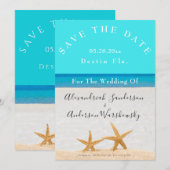 Beach Wedding 2 Starfish in Sand Save the Date Inv Kaart (Voorkant / Achterkant)