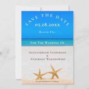 Beach Wedding 2 Starfish in Sand Save the Date Kaart