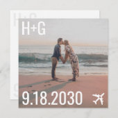 Beach Wedding Airplane Destination Square Foto Save The Date (Voorkant / Achterkant)