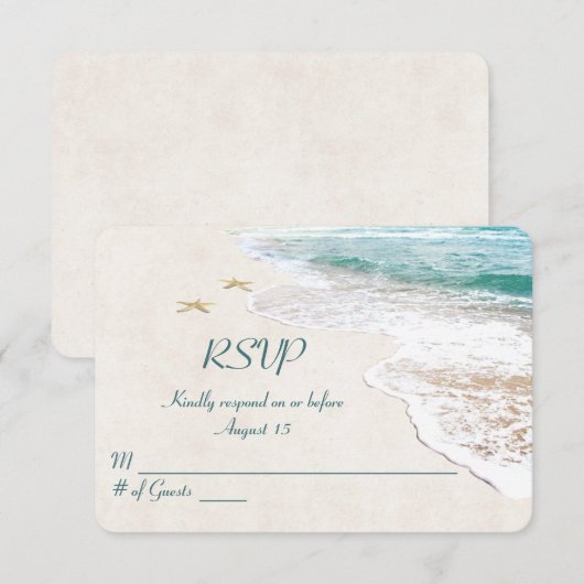 Beach Wedding and starfish RSVP Kaart (Voorkant / Achterkant)