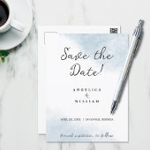 BEACH WEDDING BEWAREN DE DATUM DUSTY BLUE WATERVER BRIEFKAART