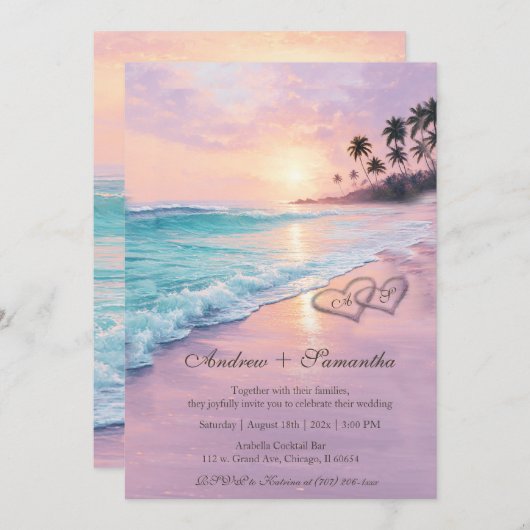 Beach Wedding bewerkbare Sjabloon Kaart (Voorkant / Achterkant)