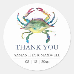 Beach Wedding Blue Crab Ronde Sticker