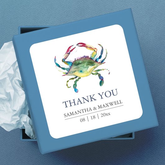 Beach Wedding Blue Crab Vierkante Sticker