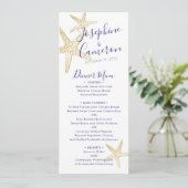 Beach Wedding Blue Gold Starfish Modern Menu (Staand voorkant)