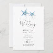 Beach Wedding Blue Waterverf Starfish Kaart (Voorkant)