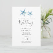 Beach Wedding Blue Waterverf Starfish Kaart (Staand voorkant)