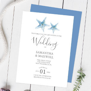 Beach Wedding Blue Waterverf Starfish Kaart