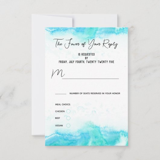 Beach Wedding Blue Waves Meal Choice Carte RSVP (Devant)